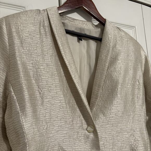 Women’s Eileen Fisher White Beige Shimmer Button Blazer Jacket Size Large - Picture 2 of 6